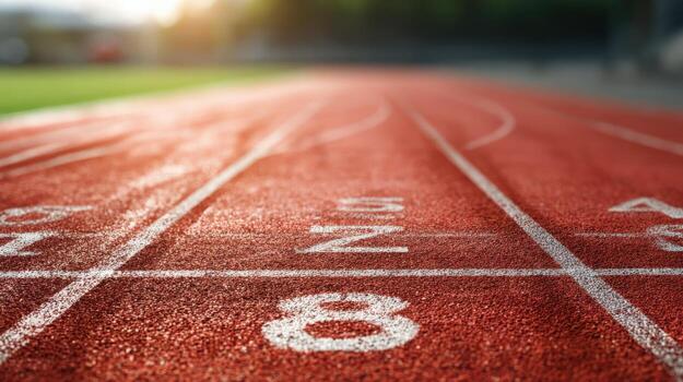 Track and Field Running Lanes A High-Angle View of Competition and Athleticism photo