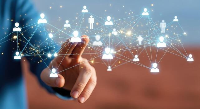 Hand Connecting Virtual Network of People, Representing Social Connections, Technology, and Digital Communication photo