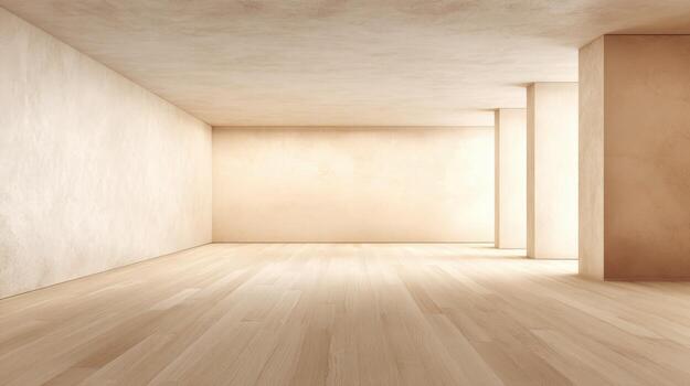 Minimalist Empty Room with Neutral Walls and Wooden Floor, Ideal for Interior Design Mockups and Product Placement photo