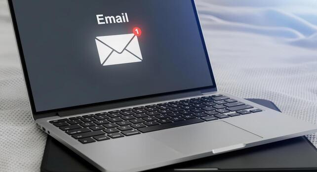 Laptop Displaying Email Notification Inbox Communication, Digital Messaging and Online Connectivity Concept photo