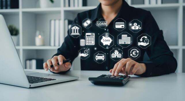 Financial Analyst Working with Loan Application Data and Investment Analysis Using Modern Technology photo