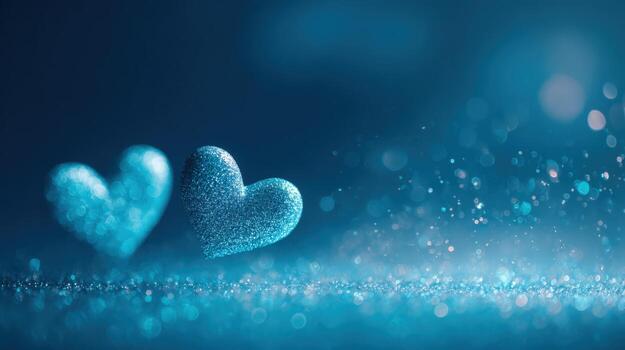 Sparkling Blue Hearts A Romantic Valentines Day Background with Bokeh Lights and Glitter Texture photo