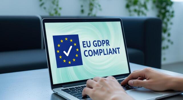 Data Protection Compliance on Laptop Screen Displaying Security Standards and Best Practices for Business photo