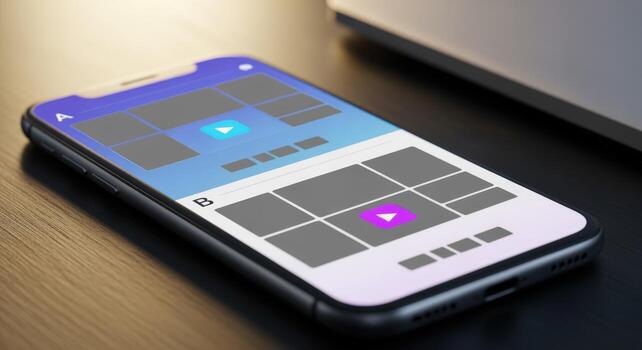 Mobile App Interface Mockup Displayed on Smartphone Screen, Modern Design, App Development and UIUX Concept photo
