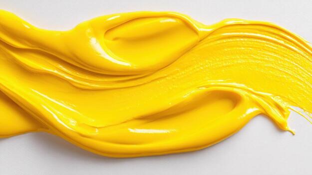 Vibrant Yellow Paint Swirl Against White Backdrop - Abstract Texture for Creative Projects and Design photo