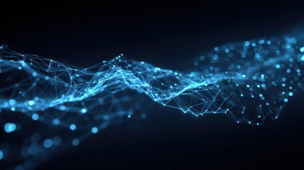 Abstract Network Connection Structure with Glowing Nodes and Lines, Representing Data Flow and Connectivity photo