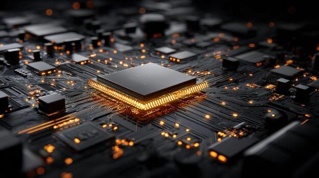 Central Processing Unit on a Printed Circuit Board, High Tech System Illustration photo
