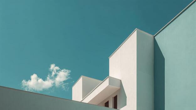 moderno minimalista arquitectura exterior con azul cielo y nubes en un soleado día, geométrico formas foto