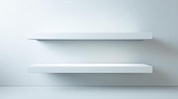 Two Minimalist White Shelves on a Wall, Ideal for Product Display and Interior Design Mockups photo