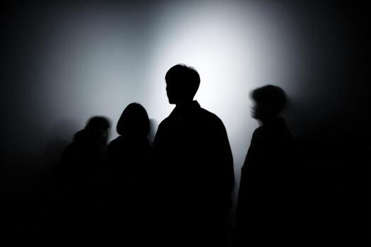 Silhouette of People Standing in a Row with Mysterious and Dramatic Lighting, Ideal for Storytelling photo