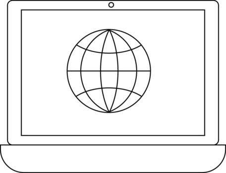 laptop icon and network globe icon with white background vector