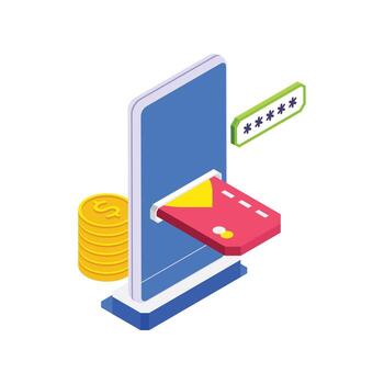 móvil bancario isométrica ilustración. vector