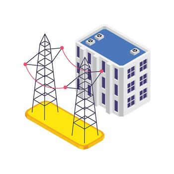 Isometric power lines and building illustration vector