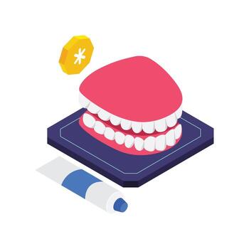 Colorful dental dentures on display vector