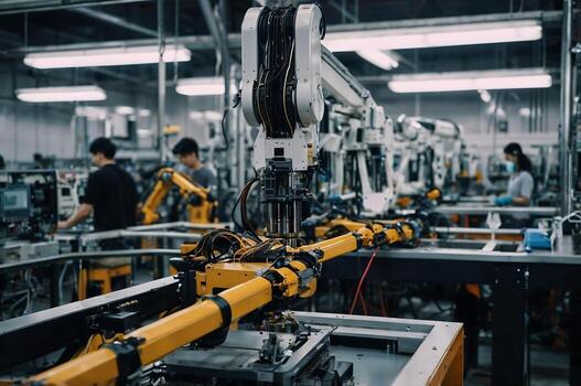 Ultra realistic shot of a modern robot arm assembling electronics in a factory 3 photo