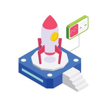 Rocket launching cryptocurrency project vector