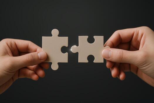 Connecting Puzzle Pieces Hands Joining Jigsaw Segments for Business Solutions and Partnership Concepts photo