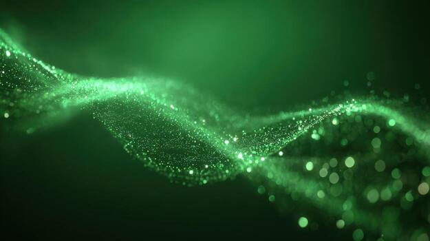 Green Particle Wave Background Abstract Digital Design with Flowing Light Streaks for Modern Technology photo