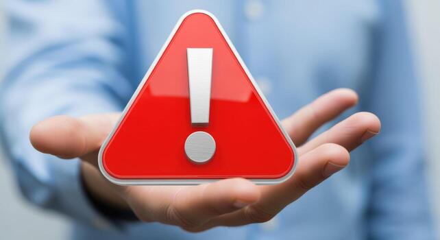 Warning Sign Held in Hand Visual Representation of Alert, Caution, and Risk Assessment photo