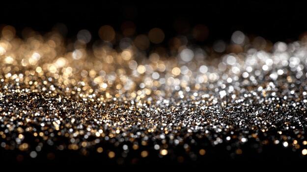 Gold and Silver Glitter Bokeh Background - Festive Abstract Design with Sparkling Light Effects photo