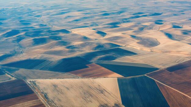 Aerial View of Arable Land Showing Fields and Patterns, Ideal for Agriculture and Rural Themed Concepts photo