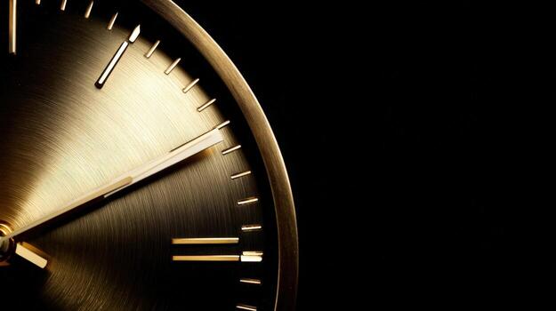 Elegant Golden Watch Face Close-Up on Black Background Time Management and Precision Concept photo