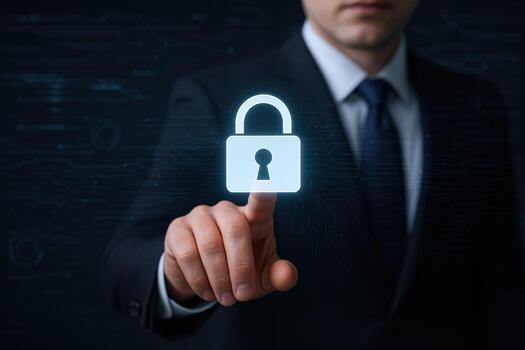 Cybersecurity Professional Securing Data with Digital Lock Business Protection, Network Safety and Data Privacy Concept photo