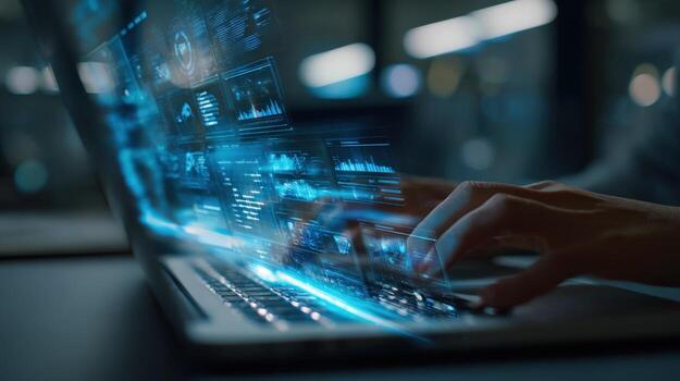 Data Analysis on Laptop with Digital Interface Business Intelligence and Technology Concept photo