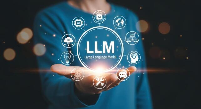 Artificial Intelligence Concept Hand Holding LLM Large Language Model Digital Technology Innovation photo