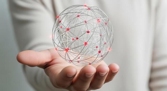 Abstract Globe Hovering Above Open Hand, Depicting Global Communication and Technology Network Connections photo