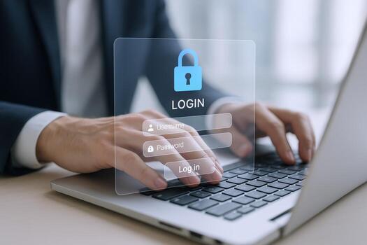 Login Interface on Laptop with a Secure Digital Lock, Protecting Data with Password photo