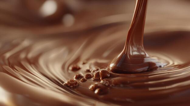Decadent Melted Chocolate Pouring, Rich and Smooth Texture, Creating Swirls and Droplets, Close-up photo