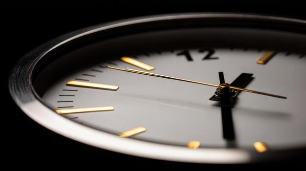 Close-Up of Analog Clock Face Showing Time, Perfect for Deadline, Appointment or Urgency Concepts photo