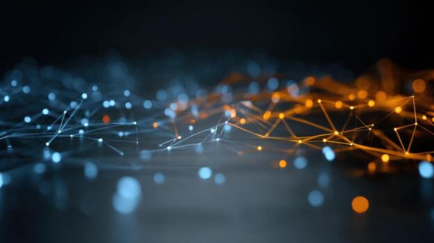 Abstract Network Connection with Glowing Nodes Modern Technology Background Representing Connectivity and Data Transfer photo