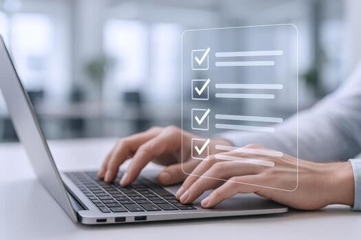 Completing Digital Checklist on Laptop Efficient Task Management and Productivity for Business or Personal Use photo
