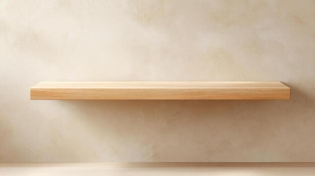 Wooden Shelf on Textured Wall Minimalist Display for Product Mockups and Interior Design Presentations photo