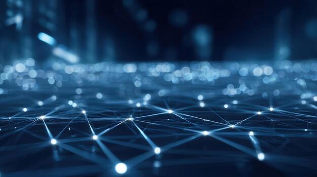 Abstract Network Connection Data Transmission Visualization with Blue Lines and Nodes for Futuristic Technology Concepts photo
