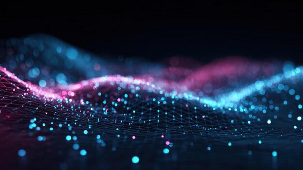 Abstract Futuristic Technology Background with Glowing Particles and Mesh Network, Ideal for Science and Innovation Concepts photo