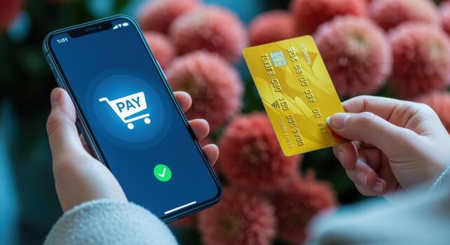 Online Shopping Payment with Smartphone and Credit Card for Secure Transactions and Easy Purchasing photo