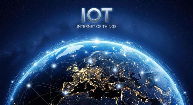 Global Internet of Things Connectivity Digital Network over Earth with City Lights photo