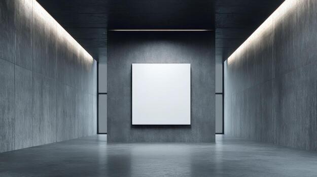 Modern Gallery Interior with Empty White Canvas, Ideal for Art Mockups and Presentations photo