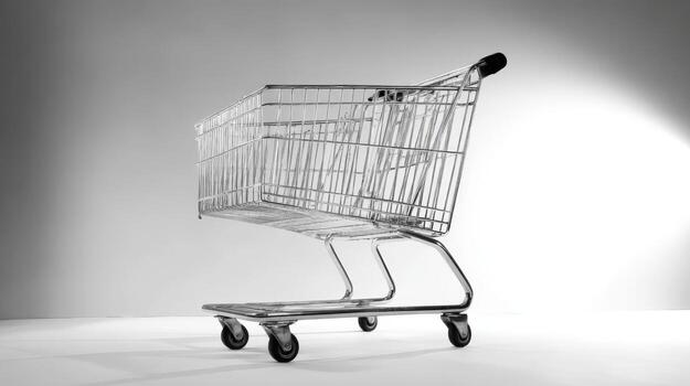 Shopping Cart in Monochrome A Clean Studio Shot Emphasizing Retail and Consumerism photo