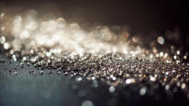Elegant silver glitter background, bokeh effect, shimmering texture for luxury product designs and festive backdrops photo