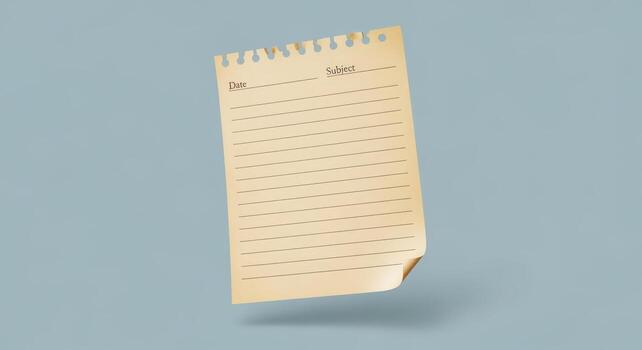 Floating Torn Sheet of Lined Paper for Notes and Writing, Stationery Mockup Template Isolated photo