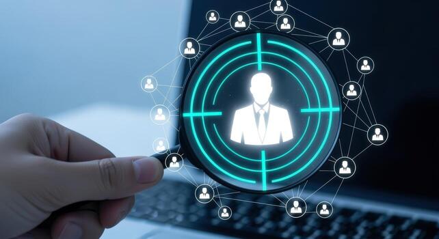 Targeting Individuals for Recruitment with Magnifying Glass, Indicating Focus on Human Resources and Talent Acquisition photo