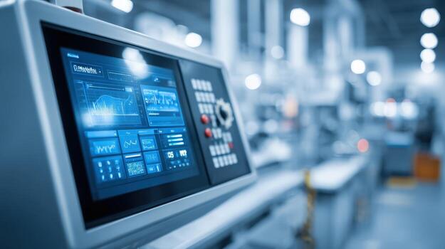 Automated Industrial Control Panel with Digital Display in a Modern Manufacturing Environment for Precision Engineering photo