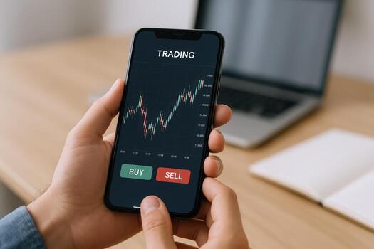 Smartphone Stock Market Trading App Displaying Financial Chart Analysis for Investment Decisions and Portfolio Management photo