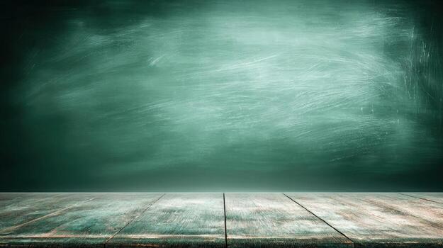 Green Chalkboard Texture with Wooden Tabletop, Ideal for Product Display or Presentation Background photo