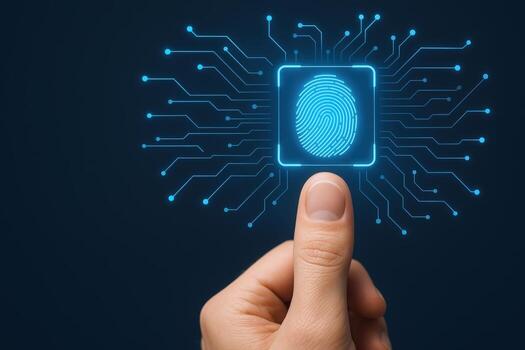 huella dactilar escanear tecnología interfaz concepto para seguro datos acceso y identificación en oscuro antecedentes foto