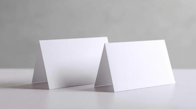 Two Blank White Tent Cards Standing on a Table for Customizable Branding and Design photo